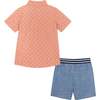 Baby Dino Print Button-Up Shirt And Short Set, Orange And Blue - Mixed Apparel Set - 4