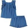 2-Piece Ruffle Top And Short Set, Blue - Mixed Apparel Set - 4