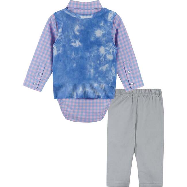 4-Piece Tie-Dye Plaid Vest And Pant Set, Blue - Mixed Apparel Set - 6