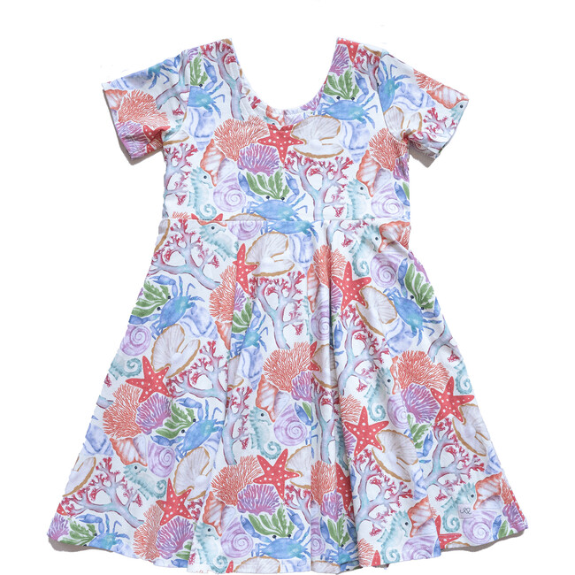 Journey Pocketed Full Circle Short Sleeves Dress, Ocean Puzzle