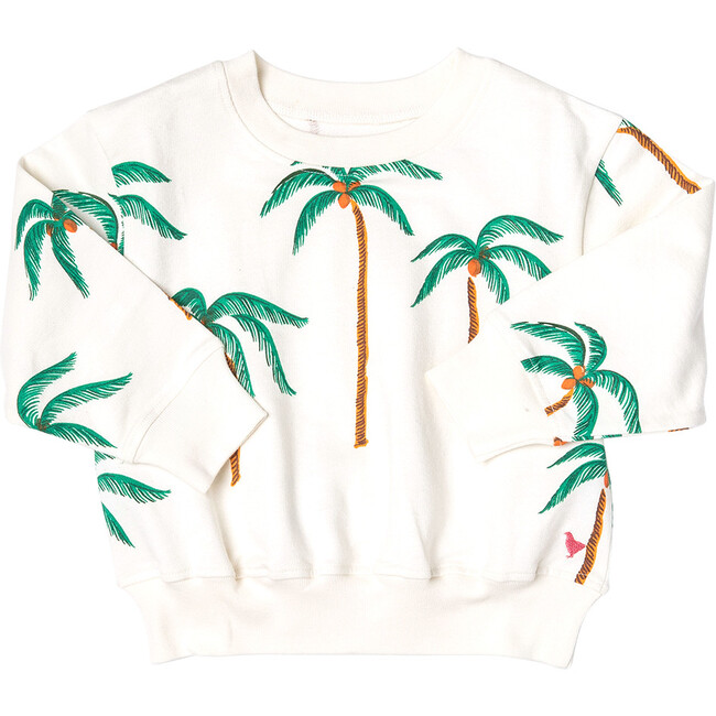 Girls Organic Sweatshirt, Cream Palm Trees - Sweatshirts - 1