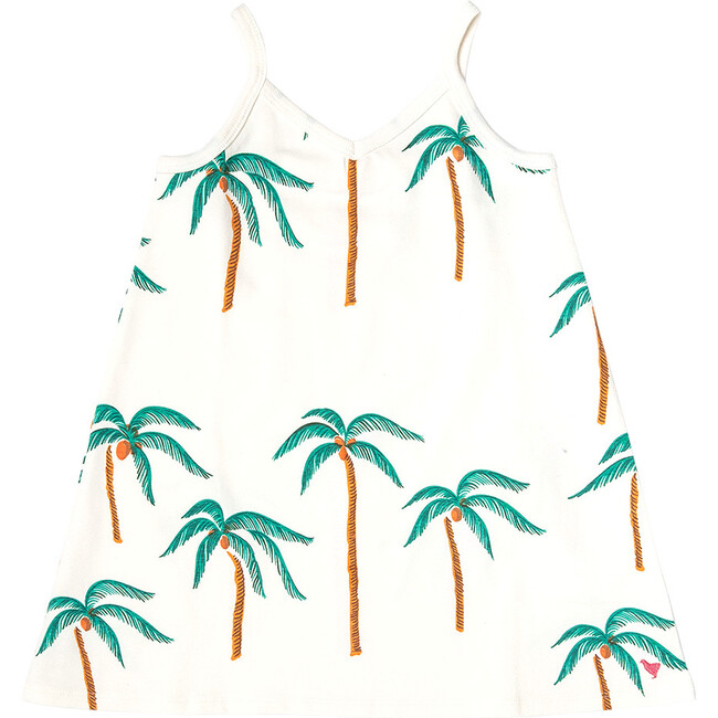 Girls Organic Kelby Dress, Cream Palm Trees