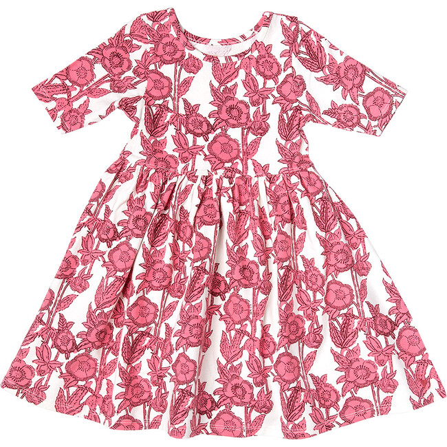 Girls Organic Steph Dress, Pink Stem Floral - Dresses - 1