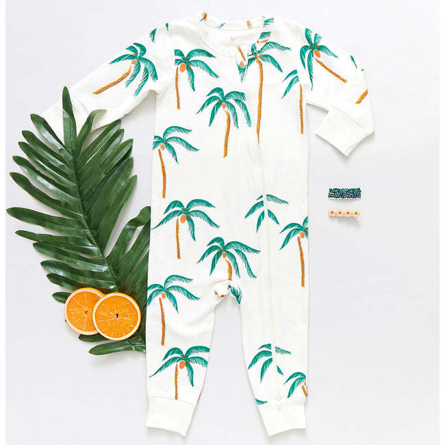Baby Organic Romper, Cream Palm Trees - Rompers - 2