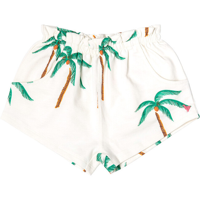 Girls Organic Theodore Short, Cream Palm Trees - Shorts - 1