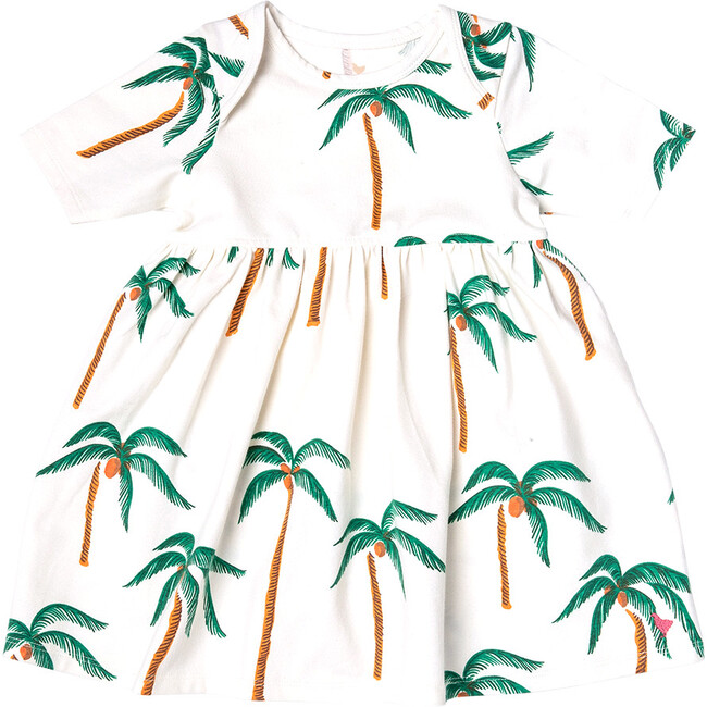 Baby Girls Organic Steph Dress, Cream Palm Trees