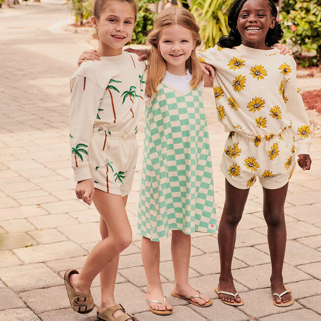 Girls Organic Sweatshirt, Cream Palm Trees - Sweatshirts - 4