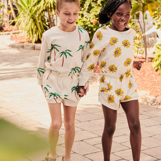 Girls Organic Theodore Short, Cream Palm Trees - Shorts - 2