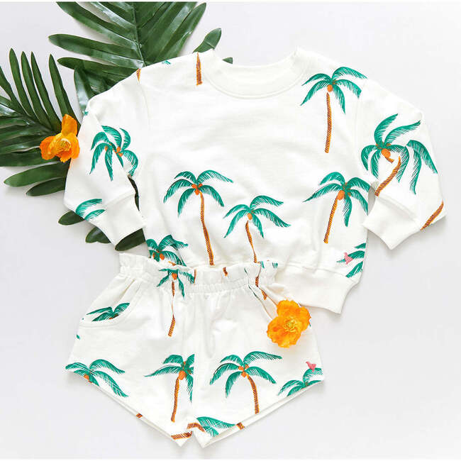 Girls Organic Sweatshirt, Cream Palm Trees - Sweatshirts - 5