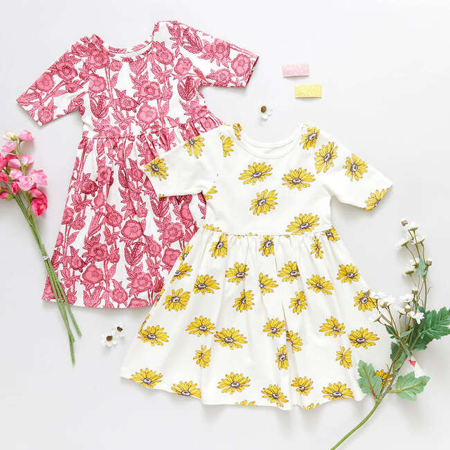 Girls Organic Steph Dress, Pink Stem Floral - Dresses - 4