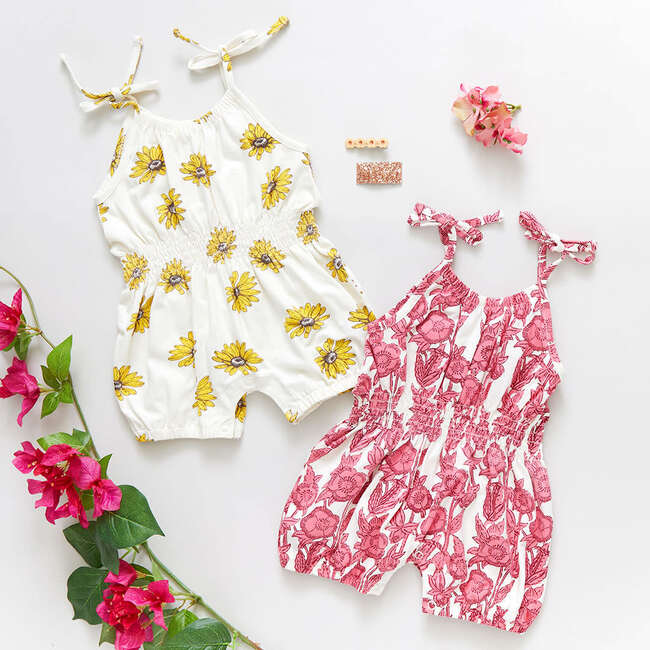 Baby Girls Organic Luna Romper, Pink Stem Floral - Rompers - 5