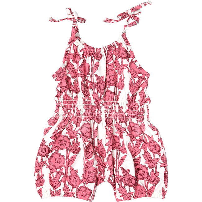 Baby Girls Organic Luna Romper, Pink Stem Floral - Rompers - 6