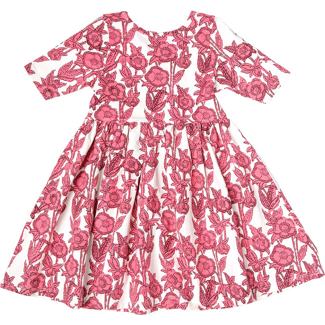 Girls Organic Steph Dress, Pink Stem Floral - Dresses - 6