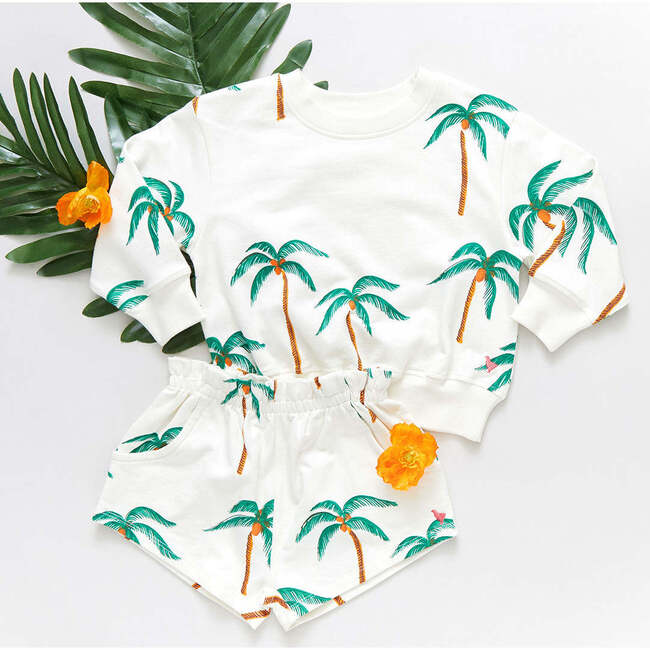 Girls Organic Theodore Short, Cream Palm Trees - Shorts - 4