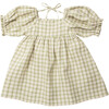 Marbles Check Linen Puffed Raglan Sleeve Dress, Oat And Olive - Dresses - 1 - thumbnail
