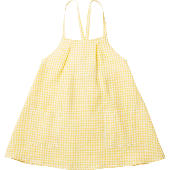 Marbles Check Linen A-Line Pinafore Dress, Lemon