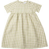 Hopscotch Linen Short Raglan Sleeve Check Dress, Oat And Olive - Dresses - 1 - thumbnail