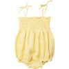 Dominos Check Linen Shirred Bodice Romper, Lemon - Rompers - 1 - thumbnail