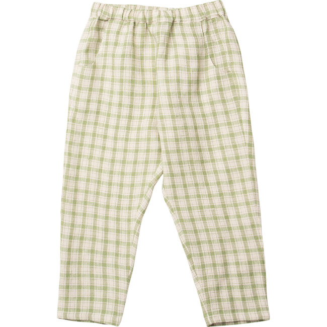 Jumping Jack Check Linen Straight Leg Trousers, Oat And Olive