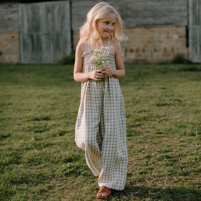 Jumping Jack Linen Check Wide Leg Jumpsuit, Olive And Oat - Rompers - 2