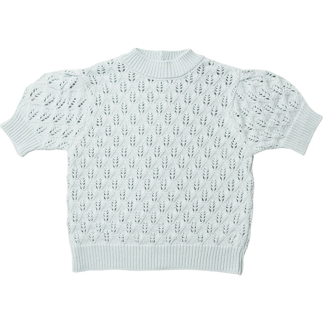 Scrabble Organic Cotton Knit Short Puff Sleeve Jumper, Powder Blue - Jumpers - 1
