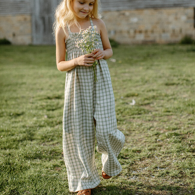 Jumping Jack Linen Check Wide Leg Jumpsuit, Olive And Oat - Rompers - 3