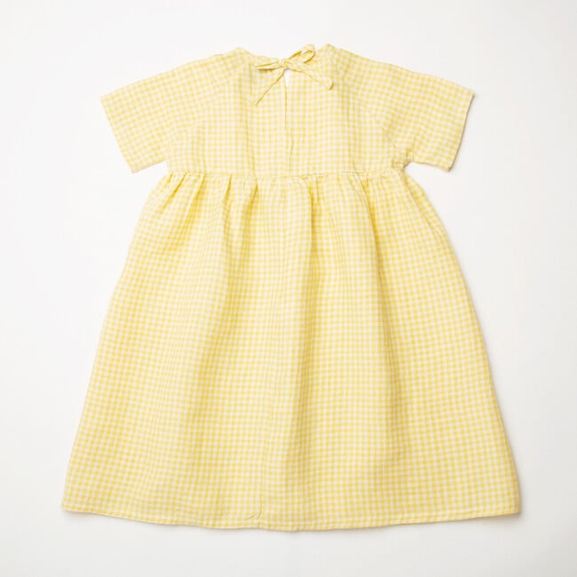 Hopscotch Linen Short Raglan Sleeve Check Dress, Lemon - Dresses - 4