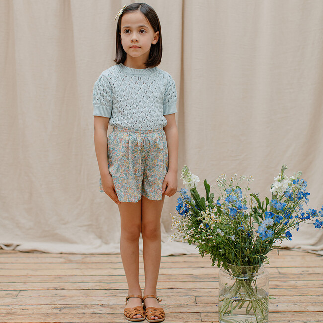 Scrabble Organic Cotton Knit Short Puff Sleeve Jumper, Powder Blue - Jumpers - 2