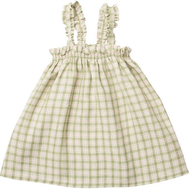 Daisy Chain Linen Check A-Line Dress, Olive And Oat