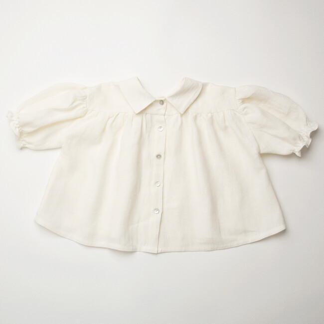 Duck Goose Linen Puff Sleeve Blouse, Milk - Blouses - 5