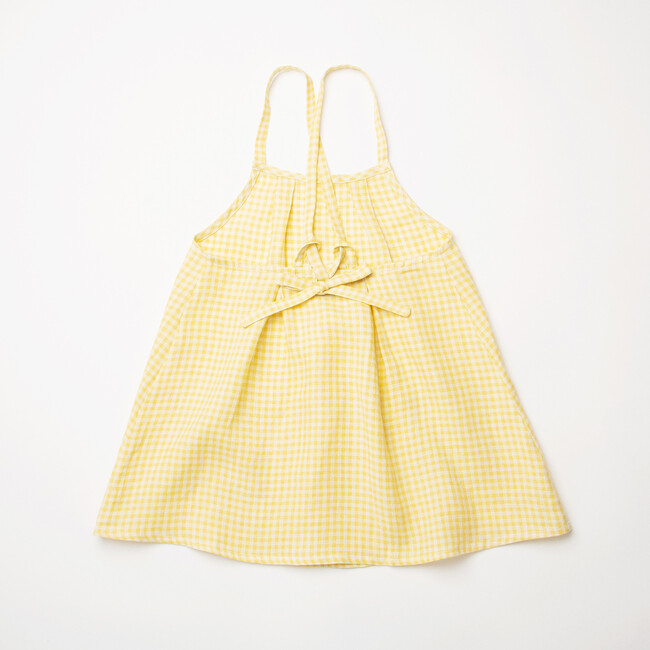 Marbles Check Linen A-Line Pinafore Dress, Lemon - Dresses - 5