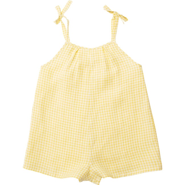 Hide And Seek Check Linen A-Line Playsuit, Lemon - Rompers - 5