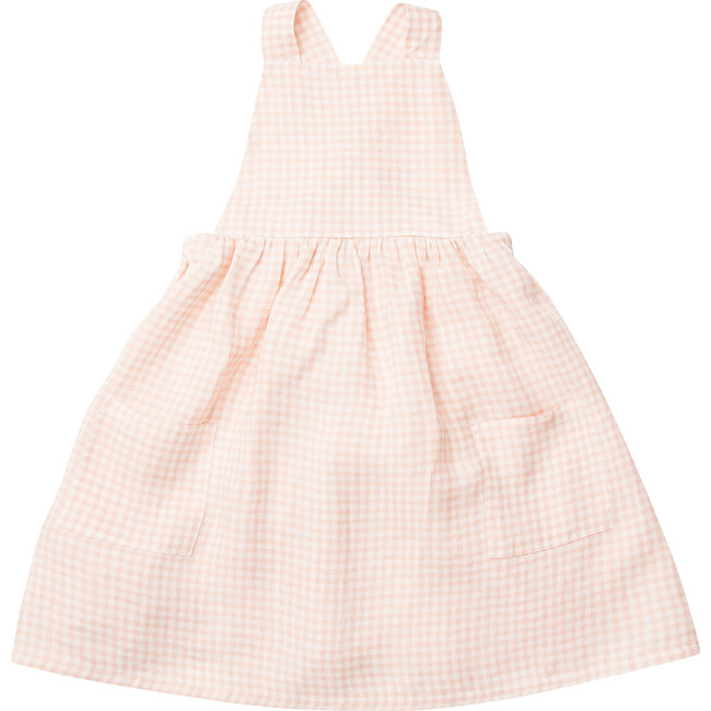 Conkers Check Linen Pinafore Dress, Powder Pink