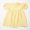 Duck Goose Linen Puff Sleeve Check Dress, Lemon - Dresses - 5