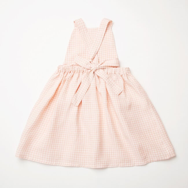 Conkers Check Linen Pinafore Dress, Powder Pink - Dresses - 4