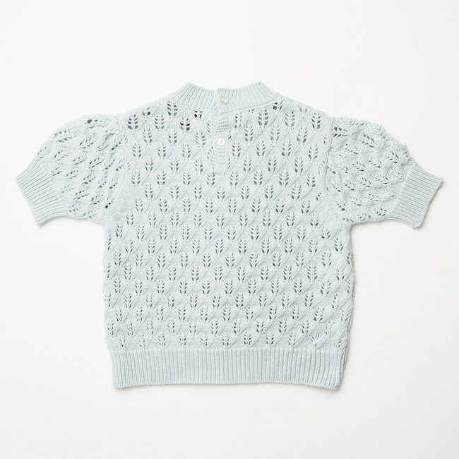 Scrabble Organic Cotton Knit Short Puff Sleeve Jumper, Powder Blue - Jumpers - 5