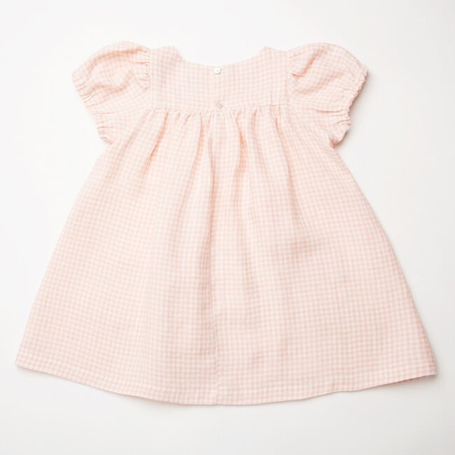 Cats Cradle Linen Short Puff Check Dress, Powder Pink - Dresses - 5