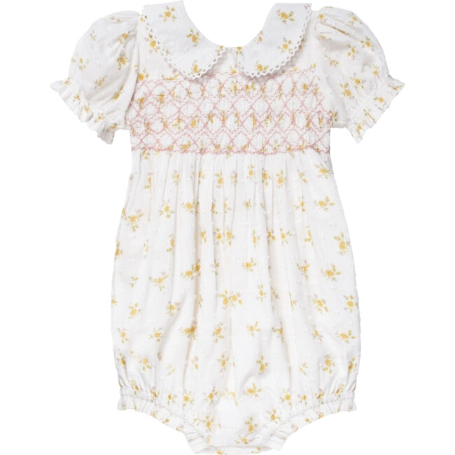 Emmy Hand-Smocked Bubble Romper, Sunny Sprig