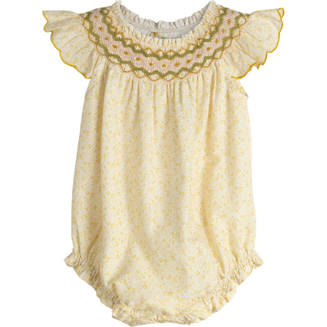 Daisy Flutter Sleeve Contrast Embroidery Bubble, Daffodil Floral