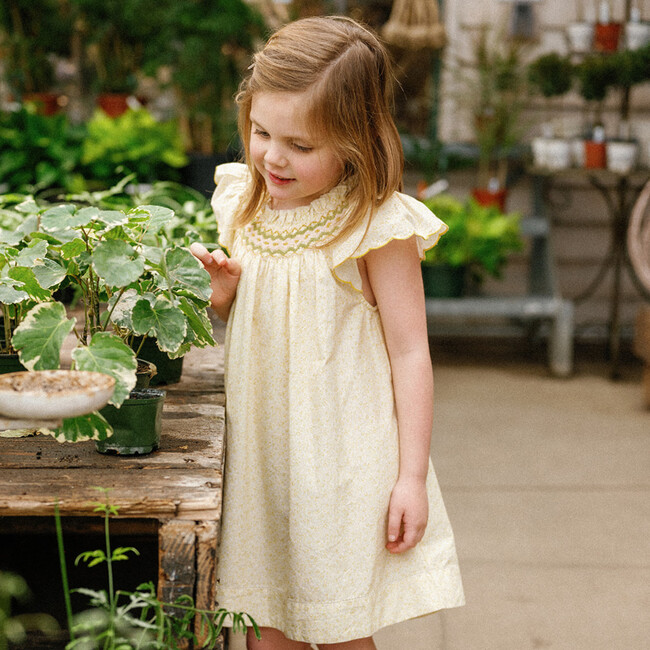 Daisy Ditsy Floral Scalloped Flutter Sleeve Dress, Daffodil Floral - Dresses - 2