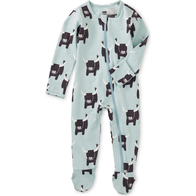 Printed Full Sleeve Zip Front Footed Romper, Torito