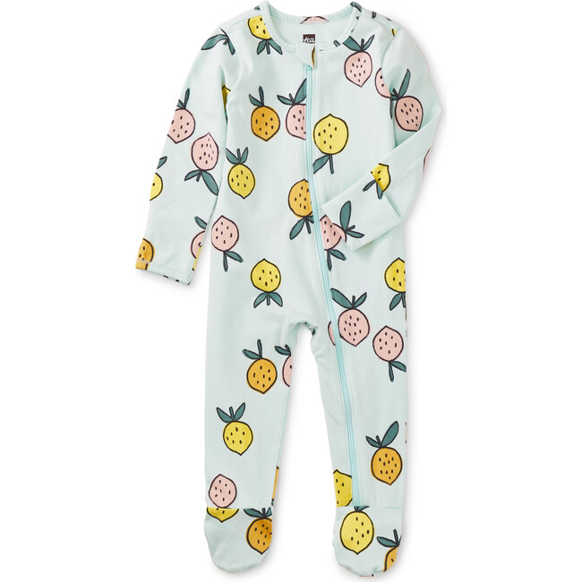 Printed Full Sleeve Zip Front Footed Romper, Lovely Limones