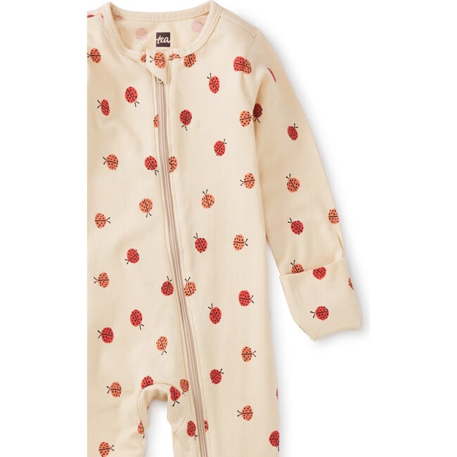 Printed Full Sleeve Zip Front Footed Romper, Lotsa Ladybugs - Rompers - 2