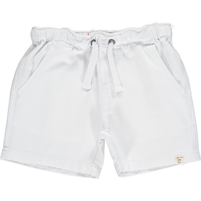 Twill Woven Shorts With Fake Tie Cord, White