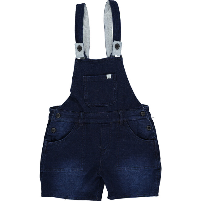 Loop Back Denim Effect Shortie Dungarees With Snaps, Navy
