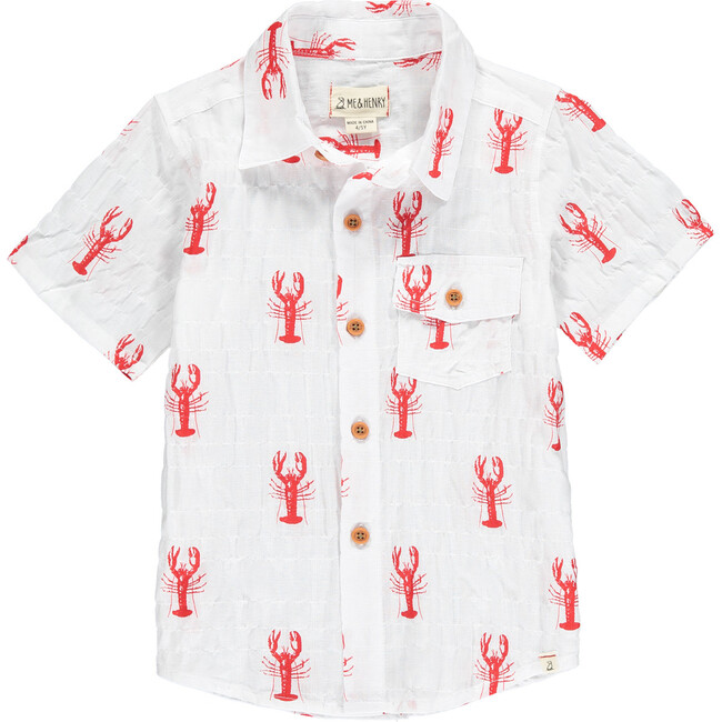 Lobster Print Short Sleeved Shirt, White And Red