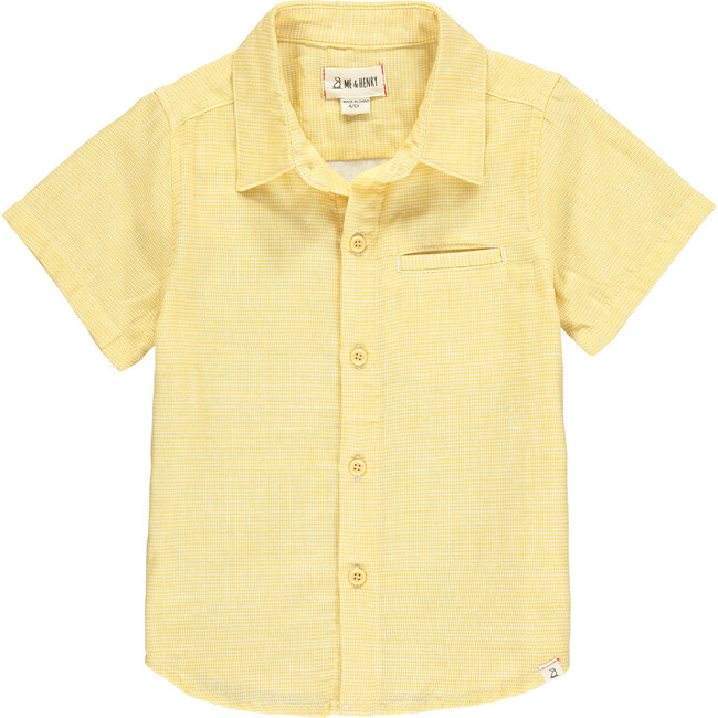 Micro Plaid Short Sleeved Shirt, Gold - Shirts - 1