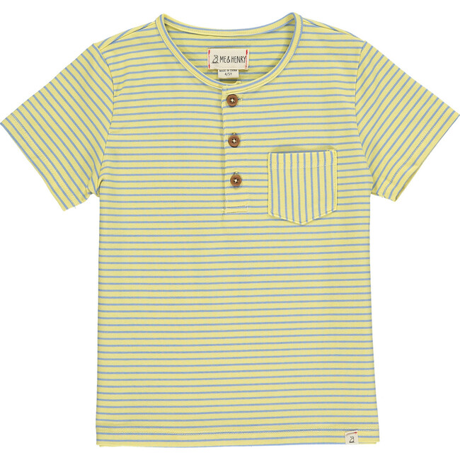 Stripe Short Sleeved Henley Tee, Yellow And Royal Blue
