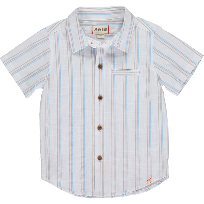 Stripe Short Sleeved Shirt, Blue, Pink And Grey