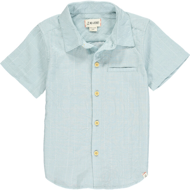Grid Short Sleeved Shirt, Pale Blue - Shirts - 1